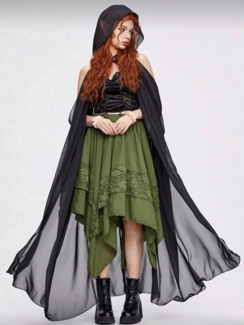 NWT Black Sheer Hooded Cape